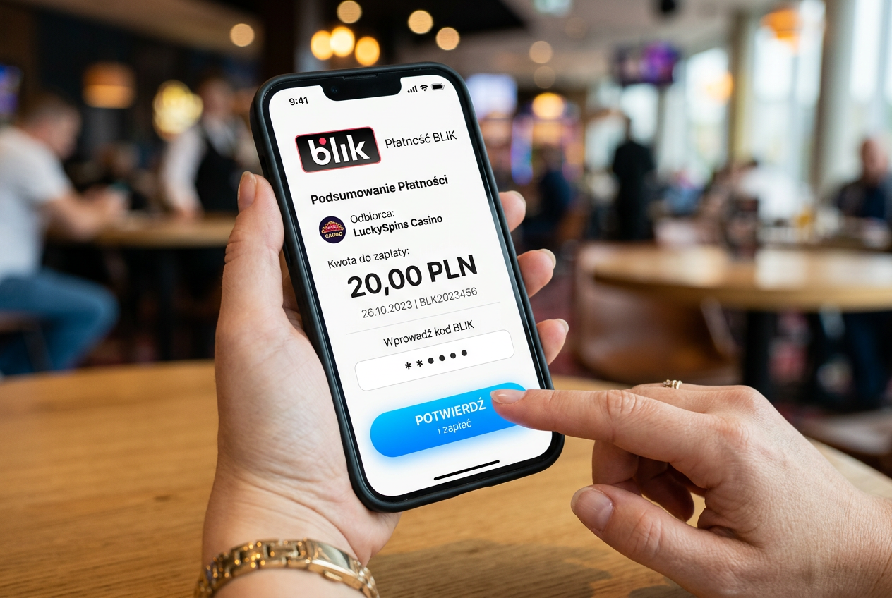 Widok interfejsu płatności BLIK w kasynie online na smartfonie