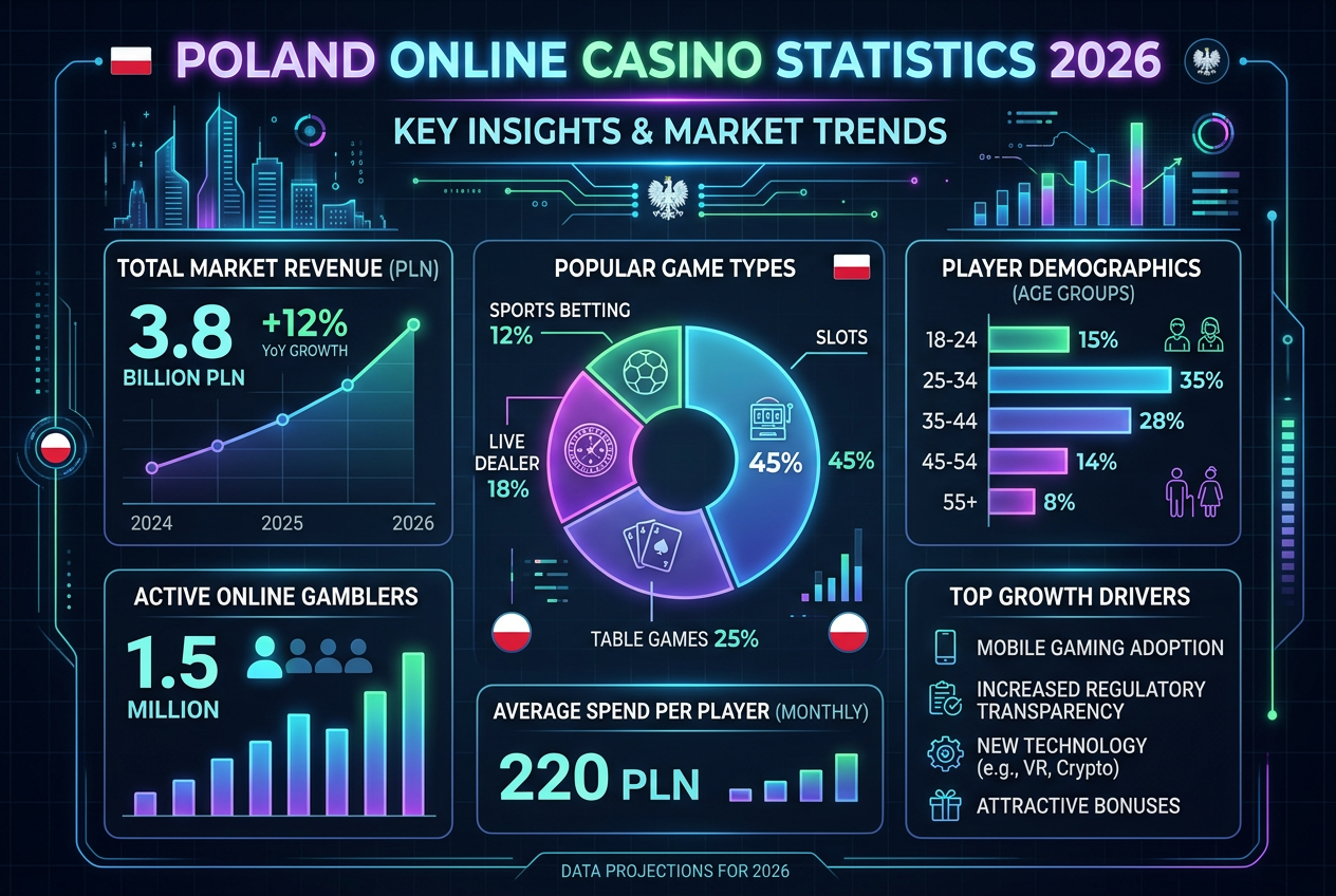 Statystyki popularności gier kasynowych w Polsce 2026 infografika